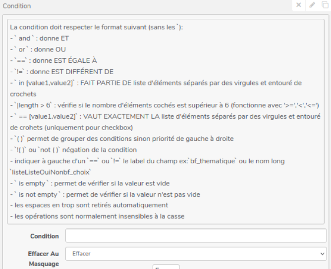 Champ de type &laquo; condition &raquo;